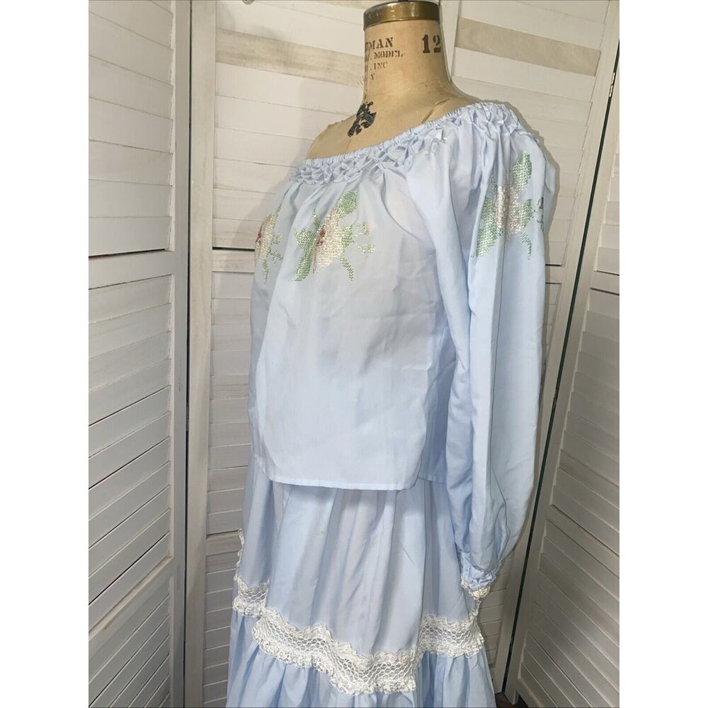 Handmade VTG 60s 70s Blue Cottagecore Country Set Maxi Skirt Blouse Sz Medium - Picture 11 of 11